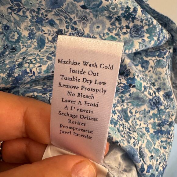 New Frank & Eileen Barry Floral Top Blue Button Front Pocket Long Sleeve Sz M - Picture 7 of 8